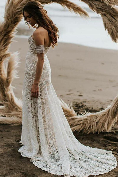 New Mermaid Halter Lace Chiffon Beach Wedding Dresses White Ivory