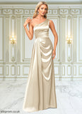Lois A-line One Shoulder Floor-Length Stretch Satin Bridesmaid Dress With Ruffle STBP0022614
