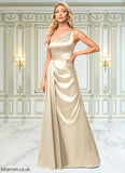 Lois A-line One Shoulder Floor-Length Stretch Satin Bridesmaid Dress With Ruffle STBP0022614