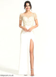 Sheath/Column Juliet Scoop Front Neck With Floor-Length Stretch Dress Lace Crepe Split Wedding Dresses Wedding