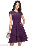 Ruffles Knee-Length With Scoop Marlene Chiffon Homecoming Dress Cascading Neck A-Line Homecoming Dresses Lace
