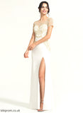Sheath/Column Juliet Scoop Front Neck With Floor-Length Stretch Dress Lace Crepe Split Wedding Dresses Wedding