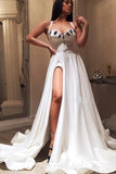 Sexy A Line Satin Sweetheart Slit Appliques Prom Dresses, Evening Formal Dresses STB15592