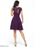 Ruffles Knee-Length With Scoop Marlene Chiffon Homecoming Dress Cascading Neck A-Line Homecoming Dresses Lace