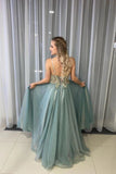 A-Line Spagahetti Straps Sweetheart Beades Long Prom Dresses, Evening STB15619