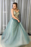 A-Line Spagahetti Straps Sweetheart Beades Long Prom Dresses, Evening STB15619